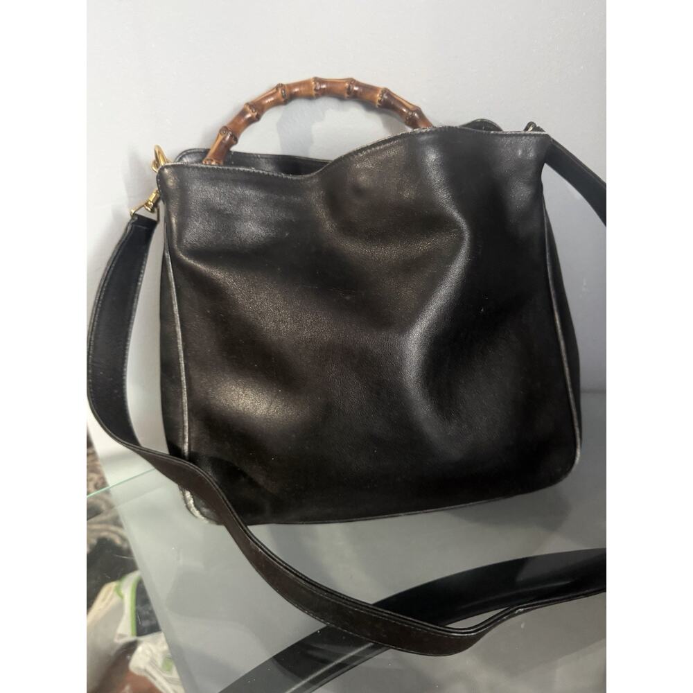 GUCCI Bamboo Handle Black Leather Shoulder Bag Medium - Picture 4 of 11